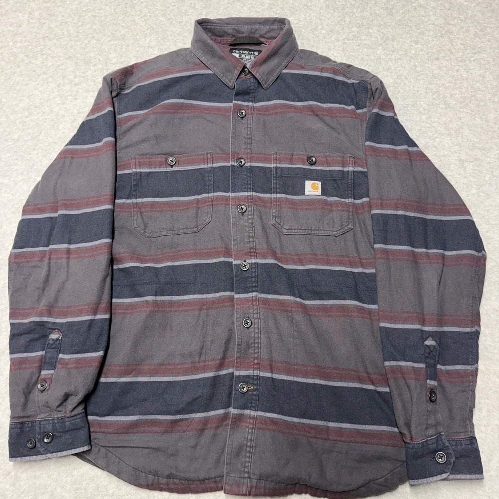 Carhartt Rugged Flex Shirt Mens M Gray Relaxed Fit Flannel Fleece Lined Workwear